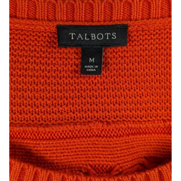 Talbots Women's Size Medium Waffle Knit Cotton Cashmere Pullover Sweater Orange - Picture 3 of 4